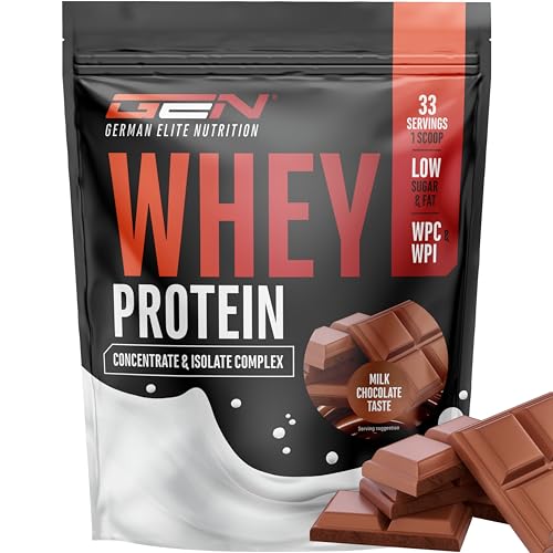 Whey Protein Pulver - 1000 g Milchschokolade - Mit Isolate Anteil - bis zu 22 g Protein pro Portion - Instant lösliches Eiweiss Protein Pulver mit BCAA EAA