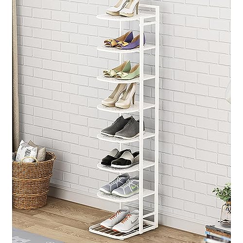 Schuhregal mit 5 6 7 8 9 10 Etagen schmal stabil vertikaler Schuhständer platzsparend DIY freistehende Schuhaufbewahrung Schuhregal Schuhturm Farbe Bianco Größe 8 Schichten