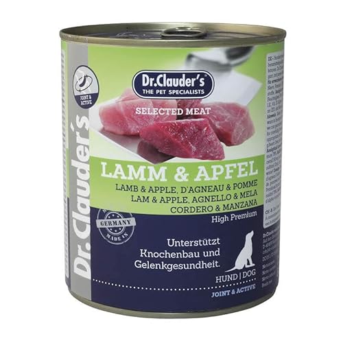 DR.CLAUDER S - Selected Meat Prebiotic Nassfutter in Lebensmittelqualität mit Inulin für eine gesunde Darmflora bei ausgewachsenen Hunden. Alleinfutter in der Dose 800g Lamm Apfel