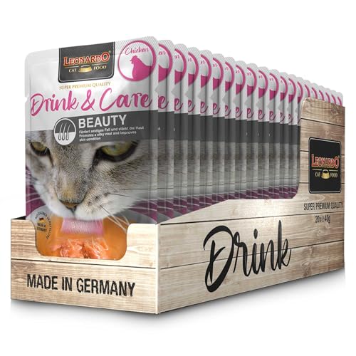  Drink Care Beauty 20x40g Multipack Sorte Huhn Katzendrink getreidefreie Hühnerbrühe Fleischstreifen für glänzendes Fell Ergänzungsfuttermittel für