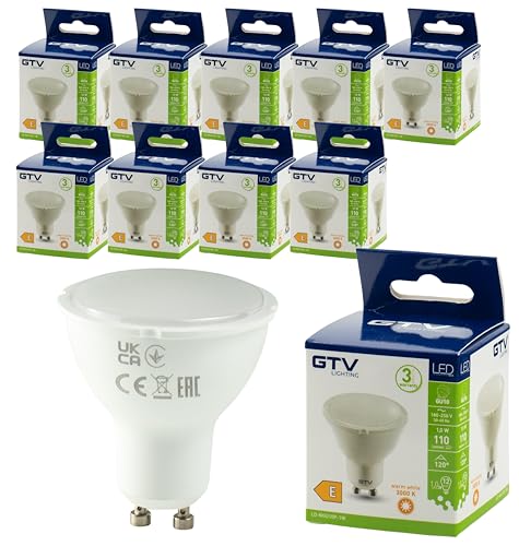 JungesLicht 10er Pack GU10 LED Leuchtmittel 1W 110Lumen 120 Strahlwinkel - gleichmäßige Beleuchtung sofort hell Birne Spot Strahler Energiesparlampe für innen außen Warmweiß 3000K