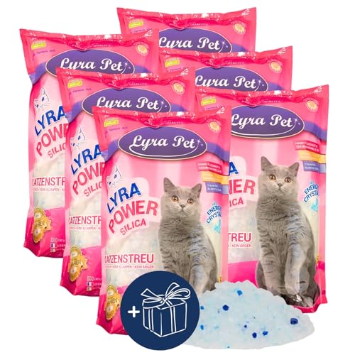 Lyra Pet 6 x 5 L 30 L Lyra Power Silica Silikat Katzenstreu Geschenk 100% Kieselgel Keine Klumpenbildung Neutralisiert den Geruch Staubfrei Unparfümiert Hygienisch Saugstark