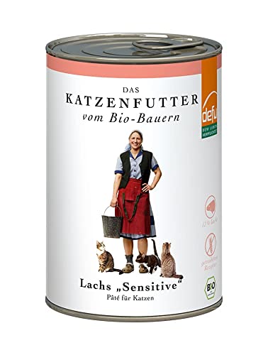 defu Katzenfutter 1 x 410 g Pate Bio Lachs Sensitive Alleinfuttermittel Premium Bio Nassfutter für Katzen