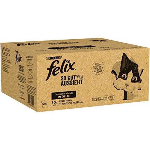 FELIX Katzennassfutter in Gelee Gemischte Vielfalt mit Kabeljau 120x 85 g