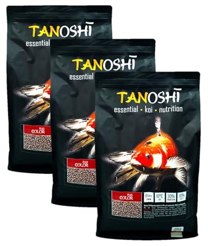 Tanoshi Koifutter - Color Plus - 6mm 15 kg Schwimmendes Hauptfutter für Intensive Farbentwicklung Dank Spirulina mit natürlichem Astaxanthin ab 10 C