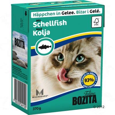 Bozita Chunks in Jelly Mega Pack Getreidefreies komplettes Nassfutter für stärkeres Immunsystem klarere Sicht glänzender und weicher Fell Haddock 32 x 370 g