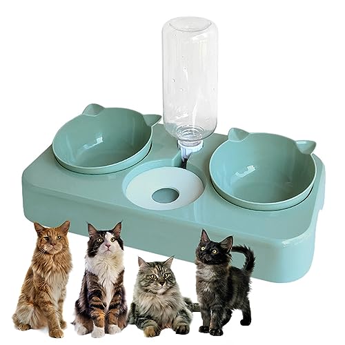 Wasser- und Futternäpfe Katze 3 in 1 Automatischer Katzenwasserspender Katzenfutterspender Haustierschalen Set 0-8 Einstellbar Neigbar Set Wasser und Futternapf Set Perfekte Futternäpfe für Katzen