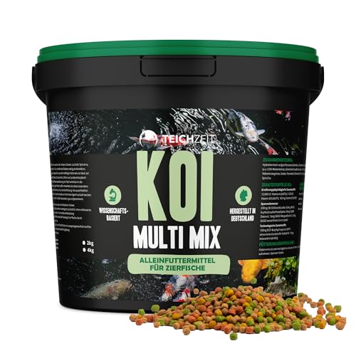 NatureHolic Teichzeit Koi Multi Mix Fischfutter für Koi Schwimmendes Teichfutter Futter Pellets für Gartenteich Fische 1 Liter