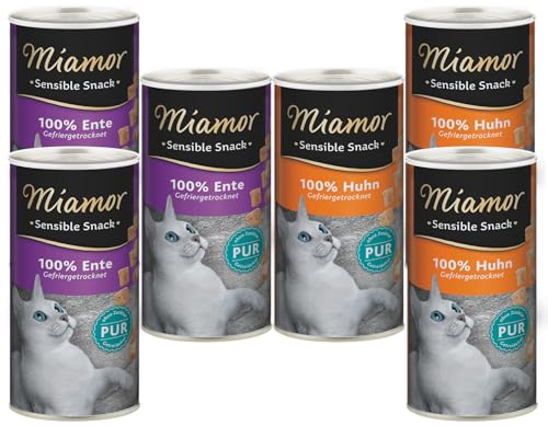 Miamor Sensible Snack Bundle 180g 3X Huhn 3X Ente Snack für Katzen Monoprotein für empfindliche Katzen und bei Unverträglichkeiten ohne Zusatzstoffe oder künstliche Aromen