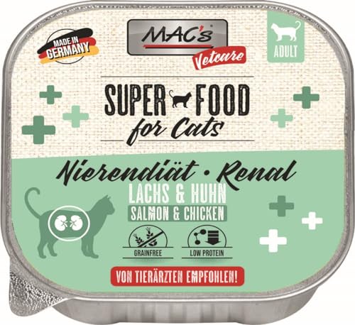 Mac s Cat Vetcare Premium Nassfutter für Katzen spezielle Diäten 16 x 100 g Lachs und Huhn Nieren-Diät