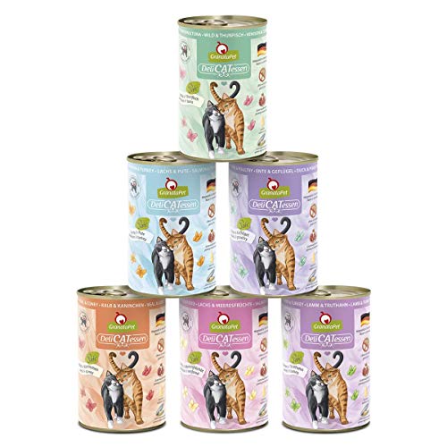 GranataPet DeliCatessen Multipack 1 Nassfutter für Katzen im Probierpaket Alleinfuttermittel Getreide Katzenfutter mit hohem Fleischanteil hochwertigen Ölen 6x 400 g