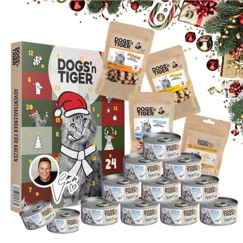 Dogs n Tiger- Guido Maria Kretschmer- Filet- Adventskalender Katzen Box Thunfisch Lachs Premium-Nassfutter 100% natürliche Zutaten getreidefrei ohne Zuckerzusatz gefriergetrocknete Snacks