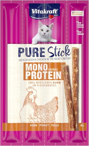 Vitakraft Pure Stick Katzen Leckerli fleischiger Stick mit Huhn einzelne Sticks auch für ernährungssensible Katzen ohne Zusatz von Zucker 1x 20g