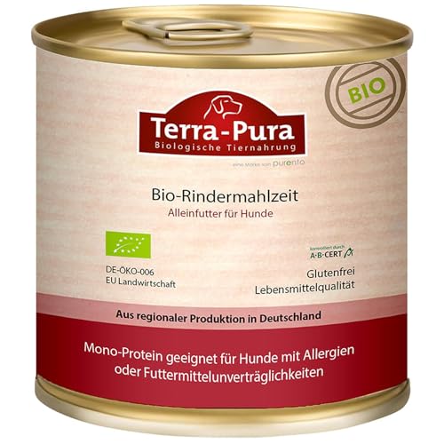 Terra-PURA Hundefutter Bio-Rindermahlzeit 800g Premium Nassfutter für empfindliche Hunde mit Rindfleisch Karotten glutenfrei für Allergiker - Tiernahrung für Hunde