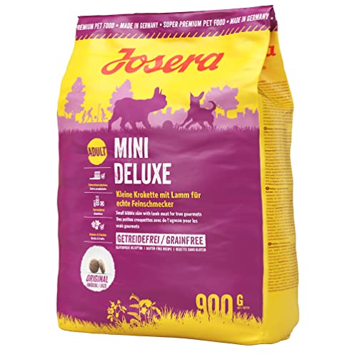 JOSERA MiniDeluxe 5 x 900 g getreidefreies Hundefutter für kleine Rassen mit Lamm und Süßkartoffel Super Premium Trockenfutter für ausgewachsene Hunde 5er Pack