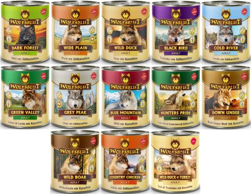 Wolfsblut Adult 6 x 800g Mix Hundefutter Nassfutter auch als 12x oder 24x 800g mit vielen Sorten Ohne Zucker Soja Geschmacksverstärkern künstlichen Zusätzen