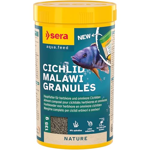 sera Cichlid Malawi Granules 250 ml 135 g pflanzenreiches Hauptfutter für Malawi- aufwuchsfressende Cichliden langsam sinkendes Granulat Spirulina Spinat für Verdauung Farben