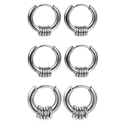 JewelryWe Schmuck 3 Paare Herren Damen Ohrringe 13 17mm Edelstahl Creolen Ohrringe Hoop Huggie Kreolen Ohrstecker mit kleinen Ringen Kreisen Anhänger Silber
