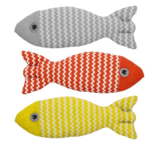 Wisebom Fisch Katzenminze Spielzeug 3 Stück 20cm Bissfestes Katzenminze-Spielzeug Simulation Fisch Katze Spielzeug Katzenminzen Interaktive Spielzeug für Katzen Spielen und Kauen Rot Gelb Grau