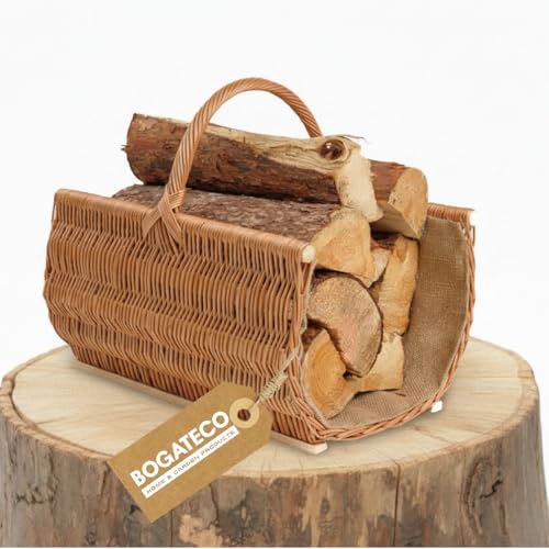 BOGATECO Weidenkorb mit Griff Kaminkorb 50X35X25 Handgewebt Holzkorb mit Verstärkung