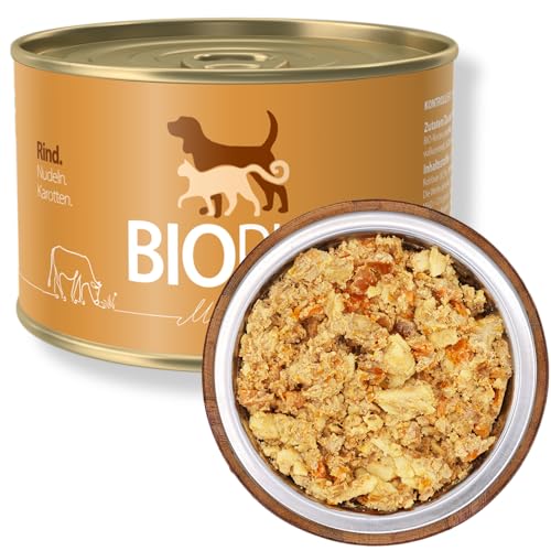 BIOPUR Premium Bio Hundefutter Rind Nudeln Karotten 12x400 g Nassfutter in 100% Bio-Lebensmittelqualität für Hunde