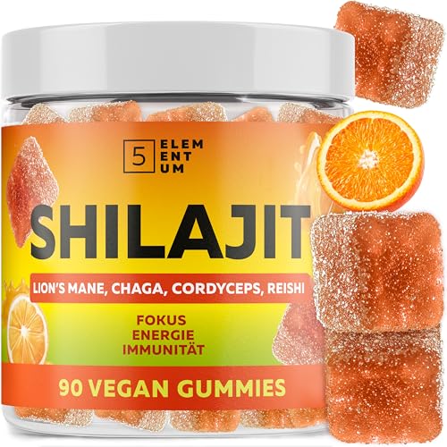 Original Shilajit Gummis - Hochdosiert 2200mg 90 Stück - Verstärkter Premium-Pilzkomplex mit Löwenmähne Reishi Chaga Cordyceps - Himalaja Shilajit für optimale Energie Mit dem Aroma von Orange