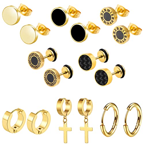 Epoch World 8 Paare Edelstahl Ohrstecker Männer Gold Ohrringe für Herren Damen Ohrstecker Herren Gold Ohrringe Damen Creolen Ohrstecker Gold Herren Ohrringe Kreuz Hängend Ohrringe Männer Gold Creolen