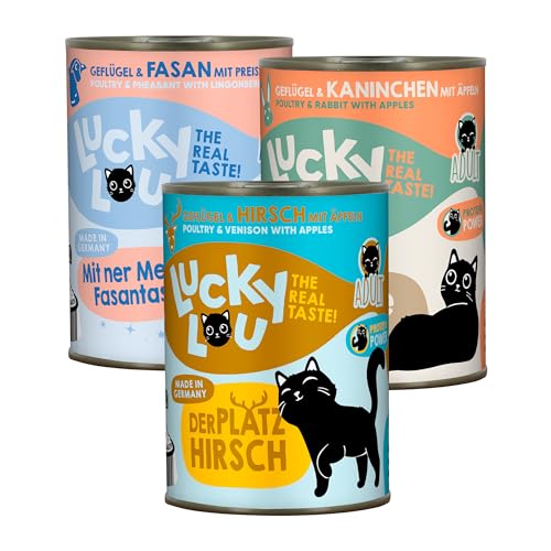Lucky Lou Adult Mix-Paket Katzenfutter nass - 18 x 400g - hochwertiges Katzenfutter mit viel Protein - Nassfutter getreidefrei ohne Zucker