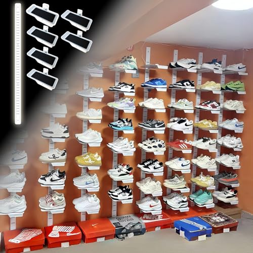 Wandmontiertes Sneaker Schuhregal 6 Ablagen platzsparend für Basketball und Stiefel schmale Displayaufbewahrung weiß perfekt für kleine Räume