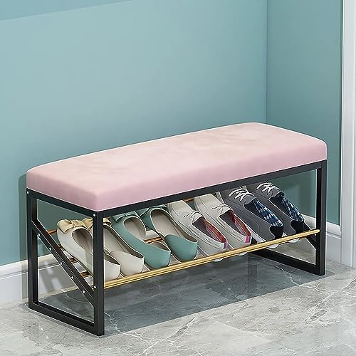 CATANK Samt für Bequeme Polsterbank Bank Schuh Möbel Moderne Eingangsbank Schuhaufbewahrung Rosa 60x 30x 40 cm 24