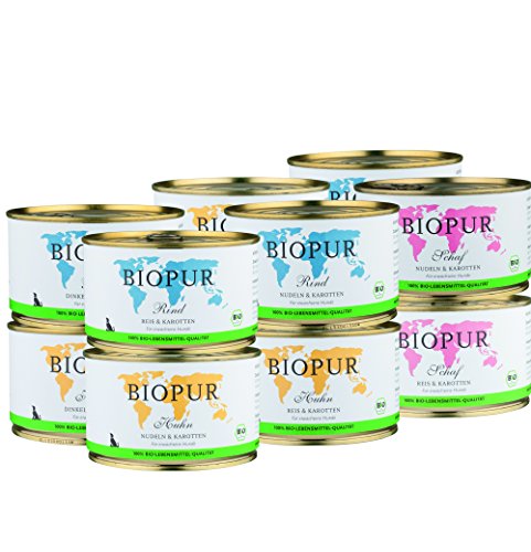 BIOPUR Bio Gemischtes Hundefutter Nassfutter Sortiment 12x400g in 100% Bio-Lebensmittelqualität