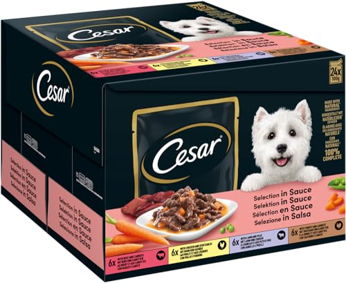 Cesar Feines im Frischebeutel Favoriten in Sauce Hunde- Nassfutter 24 Portionsbeutel 24 x 100g