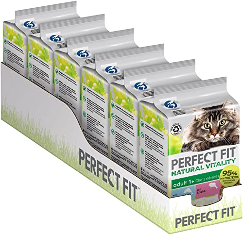 PERFECT FIT Adult 1 Premium Katzenfutter nass   36x50g Portionsbeutel   mit Hochseefisch und Lachs   Nassfutter für Katzen   ohne Getreide