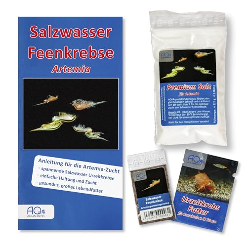 AQ4Aquaristik Artemia-Zucht Set mittel für Aquarianer - mehr als 1.000.000 Eier ca. 2ml - mit Salz Futter und Anleitung Artemia parthenogenetica