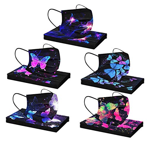 Wtinfer 50 100 Stück Mundschutz Erwachsene Einweg 3-lagig mit Motiv Bunt Mund und Nasenschutz Print Tücher Atmungsaktiv Mund-Tuch Bandana Halstuch Schals für Männer Frauen