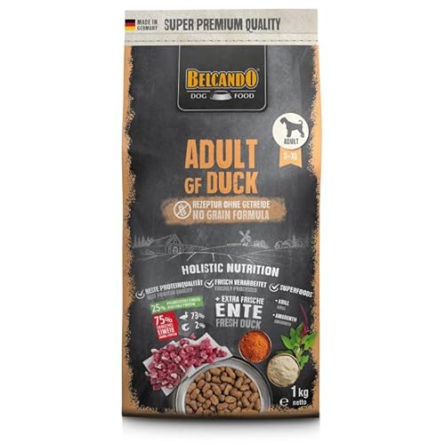Belcando Adult GF Duck 1 kg Alleinfuttermittel für ausgewachsene Hunde Bei normaler bis erhöhter Aktivität Bei Sensitivität auf Getreide Mit Omega 3