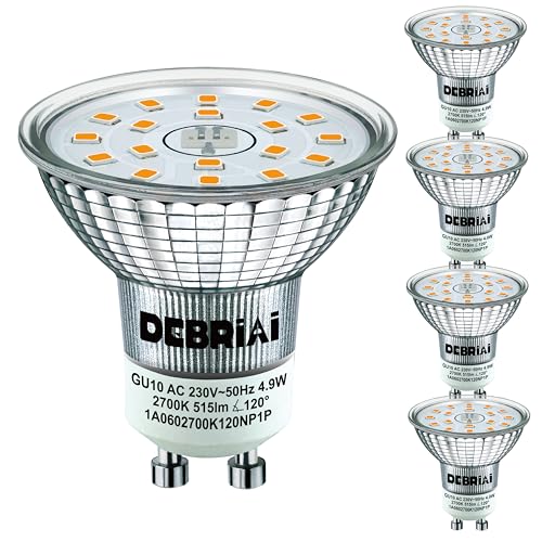 DEBRiAi GU10 LED Lampen Warmweiss 2700K 4 9W Ersetzt 70W Halogen 515lm Birnen AC 230V Leuchtmittel Abstrahlwinkel 120 Spot Nicht Dimmbar Reflektorlampen 4er-Pack