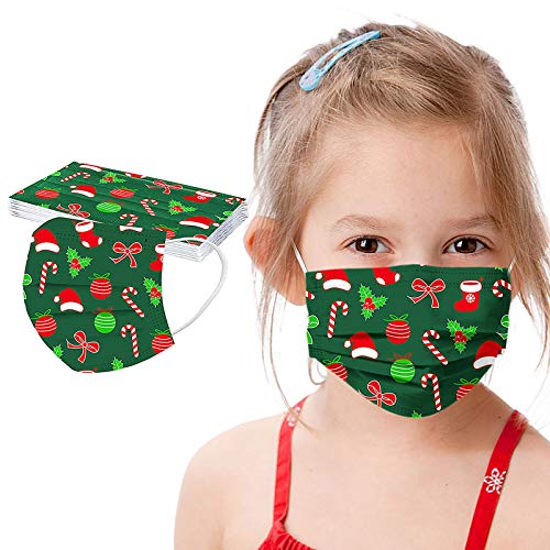 10 Stück Weihnachten Mund und Nasenschutz Kinder Mundbedeckung Grün Rot Blau Einmal-Mundschutz 3-lagig Kinder Mundschutz Baumwolle Bandana Halstuch Bedeckung