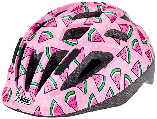 ABUS Kinderhelm Smooty 2.0 - Robuster Fahrradhelm für Kleinkinder im Beifahrersitz - für Mädchen und Jungen - Rosa mit Melonenmuster Größe S