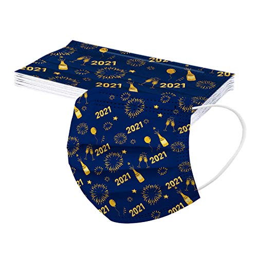 Pitashe 10 Stücke Herren Damen 2021 Happy New Year und Weihnachten Motiv Einweg Mund und Nasenschutz Stoff Lustige Atmungsaktive Multifunktional Staubschutz Mund und Nasen Mundschutz Bandana Halstuch