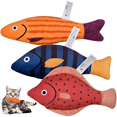 Fangehong Katzenspielzeug Fisch mit Katzenminze 3 Stück Spielzeug mit Katzenminze Katzenspielzeug Fisch Stoff Simulation Katze Spielzeug für Katze zum Spielen Treten