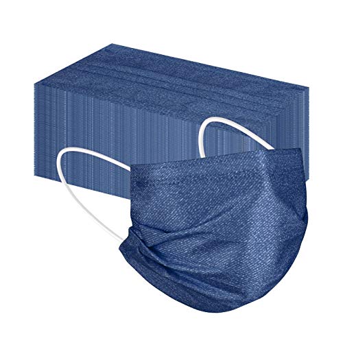 Lulupi 50 Stück Mundschutz Einweg Erwachsene Mund und Nasenschutz Jeansoptik Bedruckte Mundbedeckung Bandana Staubs-chutz Multifunktionstuch Maske Halstuch Schals für Damen Herren Blau
