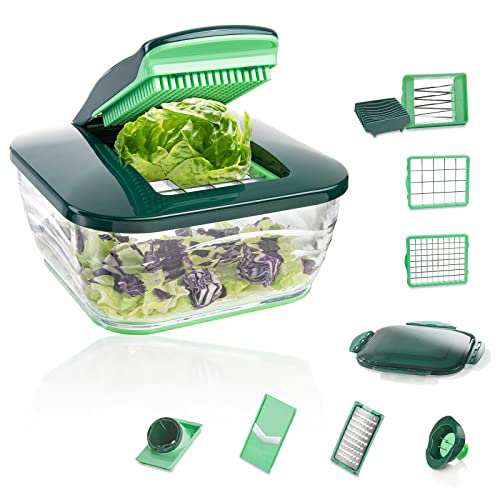 Genius Nicer Dicer Chef 15 Teile Obstschneider Gemüseschneider Zwiebelschneider Zerkleinerer Gemüsehobel Mandoline Grün