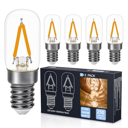DSLebeen E14 LED Warmweiss Glühbirne 2W 250LM Ersatz Glühlampe 25W 2700K Mini LED Birnen für Nachtlicht Salzlampe Kronleuchter Nicht Dimmbar 230V AC 5 Stück