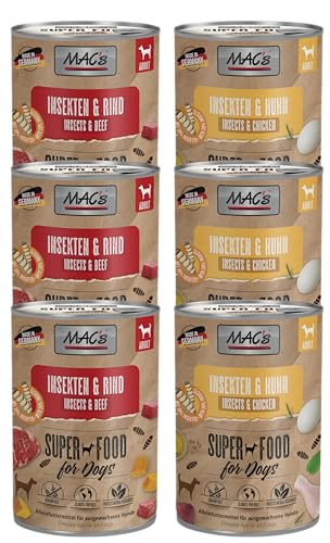 Mac s Dog Hundefutter Insekt mit Rind oder mit Huhn auch als 6er Mix bei Futtermittelunverträglichkeiten geeignet getreidefreies Nassfutter für Hunde 6X 400g Mix