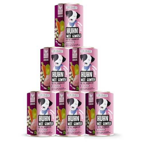 TIERLIEBHABER Hundefutter Nass 400g 6X Huhn mit Gemüse Von Tierärzten entwickelt Nassfutter Hund mit 90% Fleischanteil Dog Food als Hundenassfutter 400g Dosen