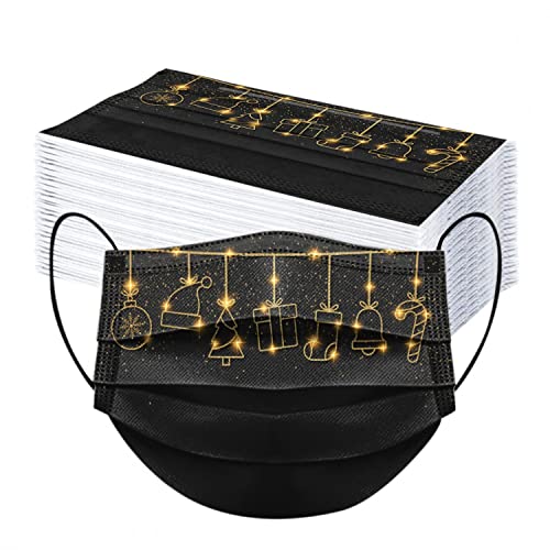 MEIYOUMK 50 Stück Weihnachtsmaske Mundschutz Erwachsene Einweg Mund und Nasenschutz mit Motiv Halstuch Maske Schwarz Weihnachtsmaske Schwarz MNS Mund Nasenschutz Atmungsaktiv Bandana Schals
