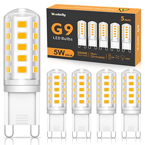 Wonkelly G9 LED Lampen Warmweiß 5W 500LM 3000K Ersatz für 50W Halogenlampe G9 LED Leuchtmittel Nicht dimmbar Kein Flimmern 360 Abstrahlwinkel AC 220-240V Energiesparende Glühbirne-5 Stück