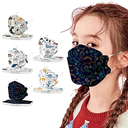 AMDOLE 50 Stück Fisch-Form Mundschutz Kinder Einweg Cartoon Maske Schutz mit Motiv Mund Und Nasenschutz 3D 4-Lagige Atmungsaktiv Bandana Staubdicht Geruchlos Schals für Jungen Mädchen