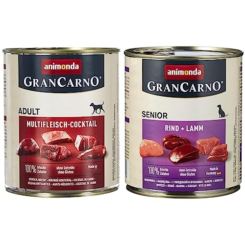 animonda GranCarno Adult Hundefutter Nassfutter für Erwachsene Hunde Multifleisch-Cocktail 6 x 800 g GranCarno Hundefutter Senior Nassfutter für ältere Hunde ab 7 Jahren Rind - Lamm 6 x 800 g